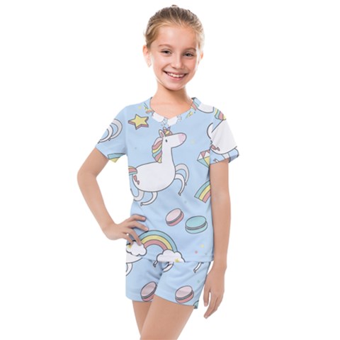 Unicorn Seamless Pattern Background Vector Kids  Mesh Tee And Shorts Set by Sobalvarro