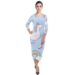 Unicorn Seamless Pattern Background Vector Quarter Sleeve Midi Velour Bodycon Dress by Sobalvarro