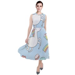 Unicorn Seamless Pattern Background Vector Round Neck Boho Dress by Sobalvarro