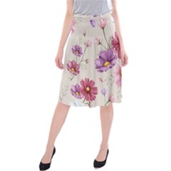 Vector Hand Drawn Cosmos Flower Pattern Midi Beach Skirt by Sobalvarro