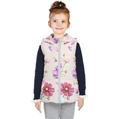 Vector Hand Drawn Cosmos Flower Pattern Kids  Hooded Puffer Vest by Sobalvarro