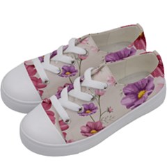 Vector Hand Drawn Cosmos Flower Pattern Kids  Low Top Canvas Sneakers