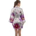 Vector Hand Drawn Cosmos Flower Pattern Long Sleeve Satin Kimono View2