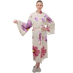 Vector Hand Drawn Cosmos Flower Pattern Maxi Velour Kimono by Sobalvarro