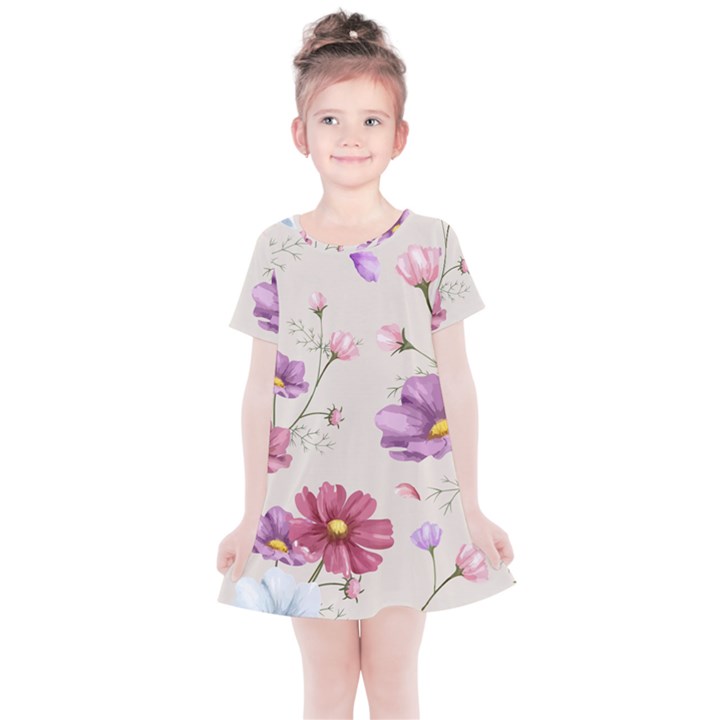 Vector Hand Drawn Cosmos Flower Pattern Kids  Simple Cotton Dress