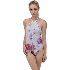 Vector Hand Drawn Cosmos Flower Pattern Go With The Flow One Piece Swimsuit by Sobalvarro