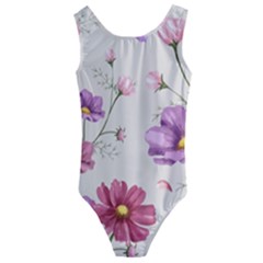 Vector Hand Drawn Cosmos Flower Pattern Kids  Cut-out Back One Piece Swimsuit