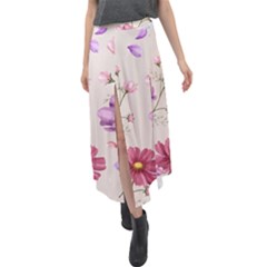 Vector Hand Drawn Cosmos Flower Pattern Velour Split Maxi Skirt by Sobalvarro