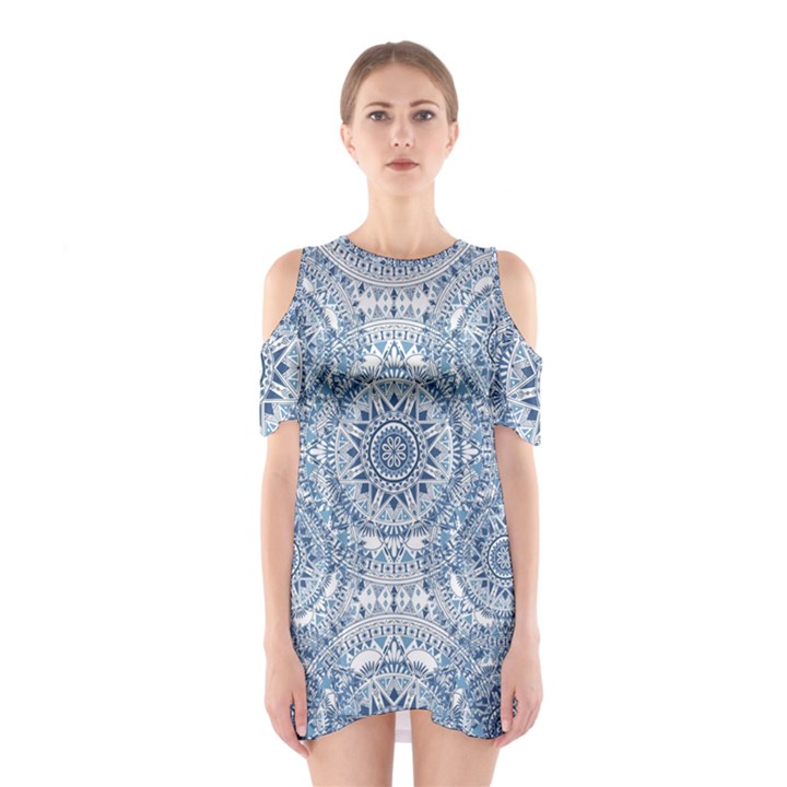 Boho Pattern Style Graphic Vector Shoulder Cutout One Piece Dress