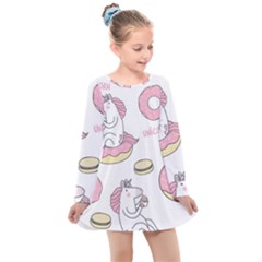 Unicorn Seamless Pattern Background Vector (1) Kids  Long Sleeve Dress by Sobalvarro