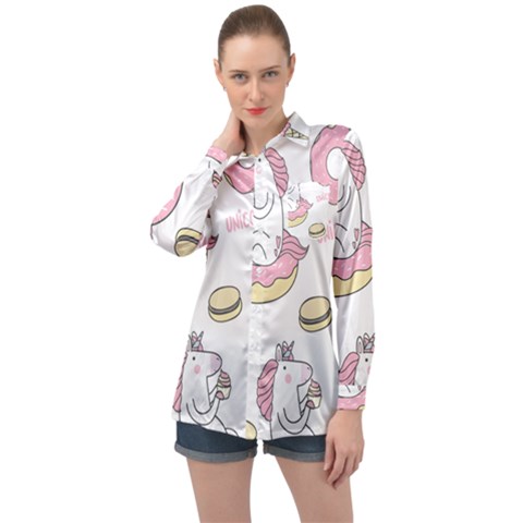 Unicorn Seamless Pattern Background Vector (1) Long Sleeve Satin Shirt by Sobalvarro