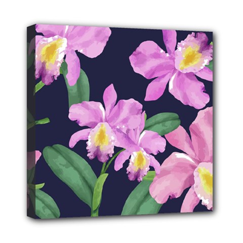 Vector Hand Drawn Orchid Flower Pattern Mini Canvas 8  X 8  (stretched) by Sobalvarro