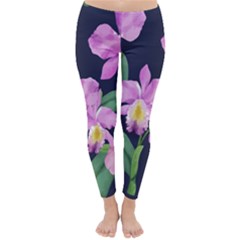 Vector Hand Drawn Orchid Flower Pattern Classic Winter Leggings by Sobalvarro