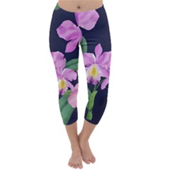 Vector Hand Drawn Orchid Flower Pattern Capri Winter Leggings 