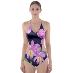 Vector Hand Drawn Orchid Flower Pattern Cut-out One Piece Swimsuit by Sobalvarro