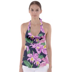 Vector Hand Drawn Orchid Flower Pattern Babydoll Tankini Top by Sobalvarro