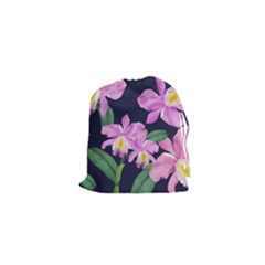 Vector Hand Drawn Orchid Flower Pattern Drawstring Pouch (xs) by Sobalvarro