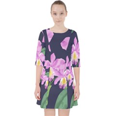 Vector Hand Drawn Orchid Flower Pattern Pocket Dress by Sobalvarro