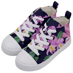 Vector Hand Drawn Orchid Flower Pattern Kids  Mid-top Canvas Sneakers by Sobalvarro