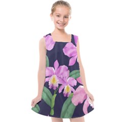 Vector Hand Drawn Orchid Flower Pattern Kids  Cross Back Dress by Sobalvarro