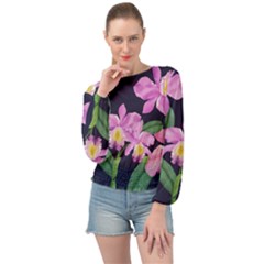 Vector Hand Drawn Orchid Flower Pattern Banded Bottom Chiffon Top by Sobalvarro