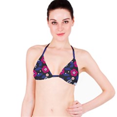 Vector Seamless Flower And Leaves Pattern Bikini Top by Sobalvarro