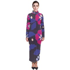 Vector Seamless Flower And Leaves Pattern Turtleneck Maxi Dress