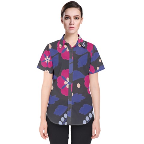 Vector Seamless Flower And Leaves Pattern Women s Short Sleeve Shirt by Sobalvarro