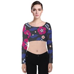 Vector Seamless Flower And Leaves Pattern Velvet Long Sleeve Crop Top by Sobalvarro