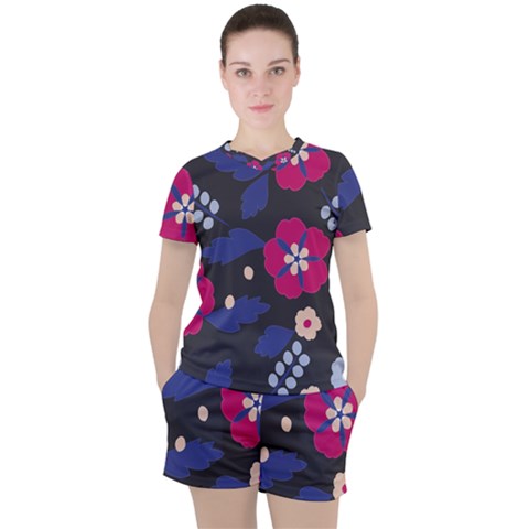 Vector Seamless Flower And Leaves Pattern Women s Tee And Shorts Set by Sobalvarro