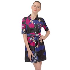 Vector Seamless Flower And Leaves Pattern Belted Shirt Dress by Sobalvarro