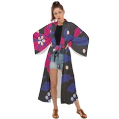 Vector Seamless Flower And Leaves Pattern Maxi Kimono by Sobalvarro