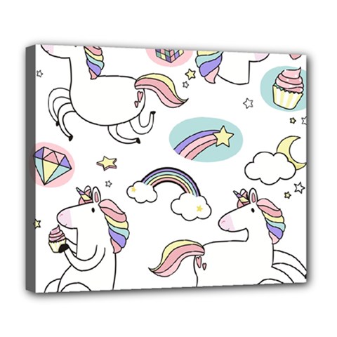 Cute Unicorns With Magical Elements Vector Deluxe Canvas 24  X 20  (stretched) by Sobalvarro