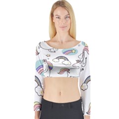 Cute Unicorns With Magical Elements Vector Long Sleeve Crop Top