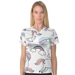 Cute Unicorns With Magical Elements Vector V-Neck Sport Mesh Tee