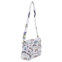 Cute Unicorns With Magical Elements Vector Shoulder Bag With Back Zipper by Sobalvarro