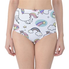 Cute Unicorns With Magical Elements Vector Classic High-Waist Bikini Bottoms