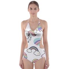 Cute Unicorns With Magical Elements Vector Cut-out One Piece Swimsuit by Sobalvarro
