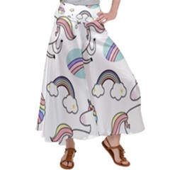 Cute Unicorns With Magical Elements Vector Satin Palazzo Pants by Sobalvarro