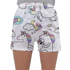 Cute Unicorns With Magical Elements Vector Sleepwear Shorts by Sobalvarro