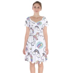 Cute Unicorns With Magical Elements Vector Short Sleeve Bardot Dress by Sobalvarro