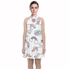 Cute Unicorns With Magical Elements Vector Velvet Halter Neckline Dress  by Sobalvarro