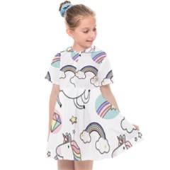 Cute Unicorns With Magical Elements Vector Kids  Sailor Dress by Sobalvarro