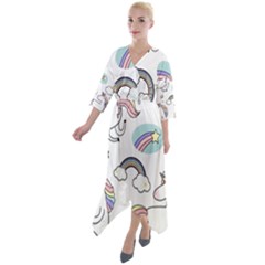 Cute Unicorns With Magical Elements Vector Quarter Sleeve Wrap Front Maxi Dress by Sobalvarro