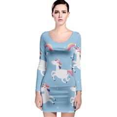 Unicorn Seamless Pattern Background Vector (2) Long Sleeve Bodycon Dress by Sobalvarro