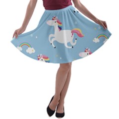 Unicorn Seamless Pattern Background Vector (2) A-line Skater Skirt by Sobalvarro