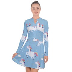 Unicorn Seamless Pattern Background Vector (2) Long Sleeve Panel Dress