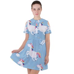Unicorn Seamless Pattern Background Vector (2) Short Sleeve Shoulder Cut Out Dress 