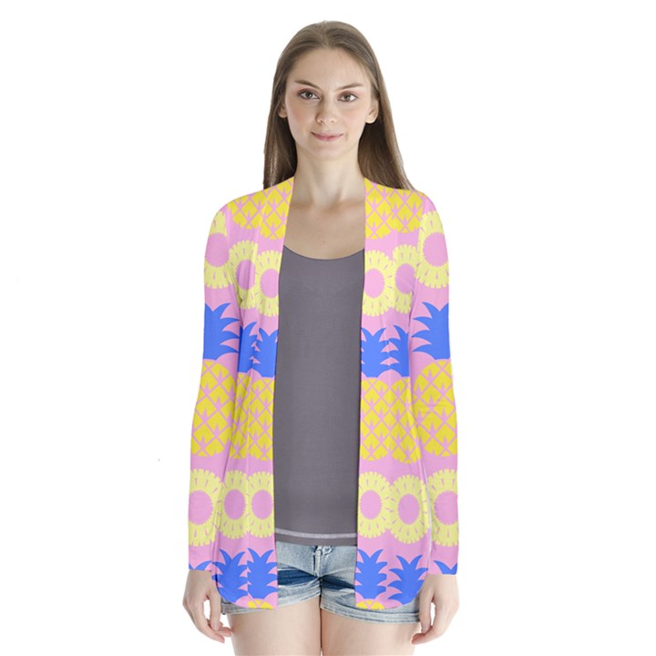 Pop Art Pineapple Seamless Pattern Vector Drape Collar Cardigan