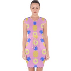 Pop Art Pineapple Seamless Pattern Vector Capsleeve Drawstring Dress  by Sobalvarro